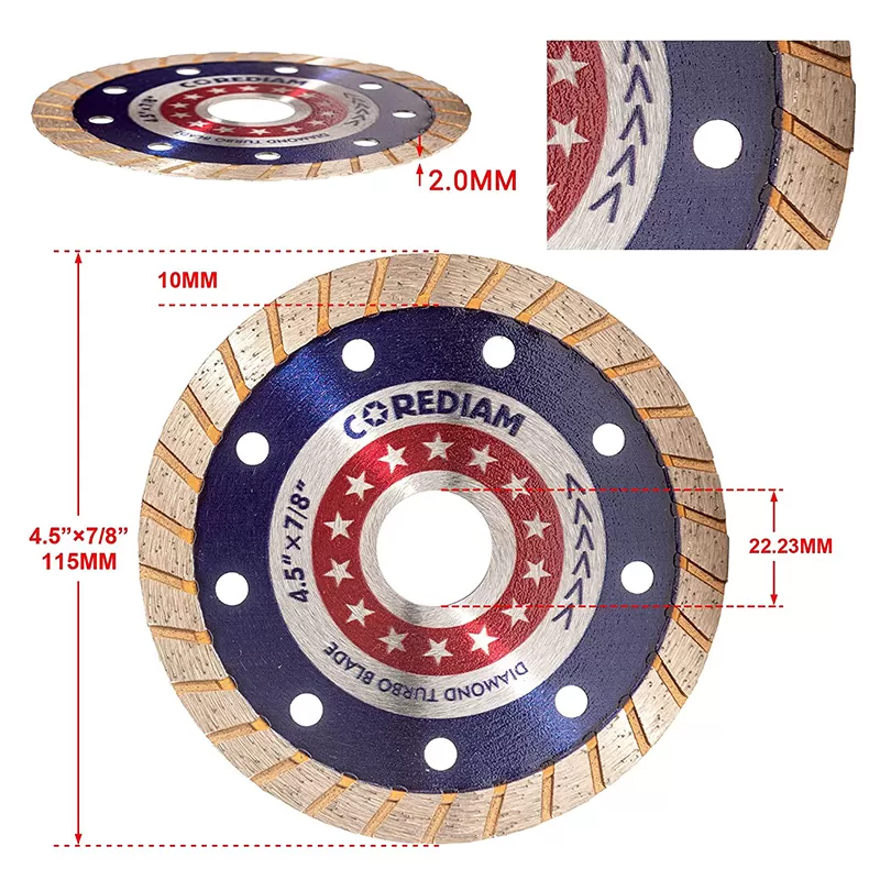 4.5 Inch Dry And Wet Cutting Diamond Turbo Saw Blade For Angle Grinder