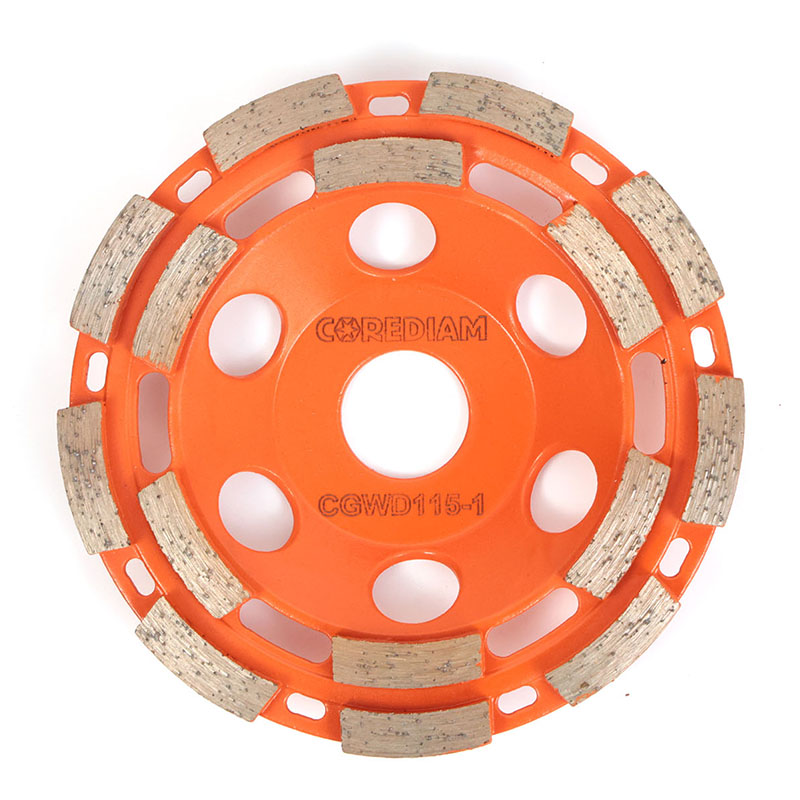 Rueda de taza de molienda de diamantes de doble fila de 115 mm plateado