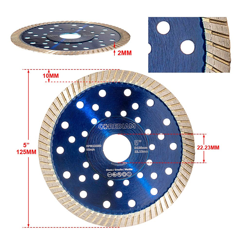 5 Inch Diamond Turbo Blade for Cutting Granite, Marble and Other Stones